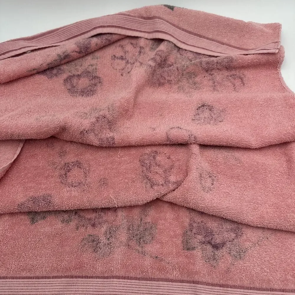 Vintage Cannon 2 Bath Towels 1 Wash Cloth Pink Floral 23